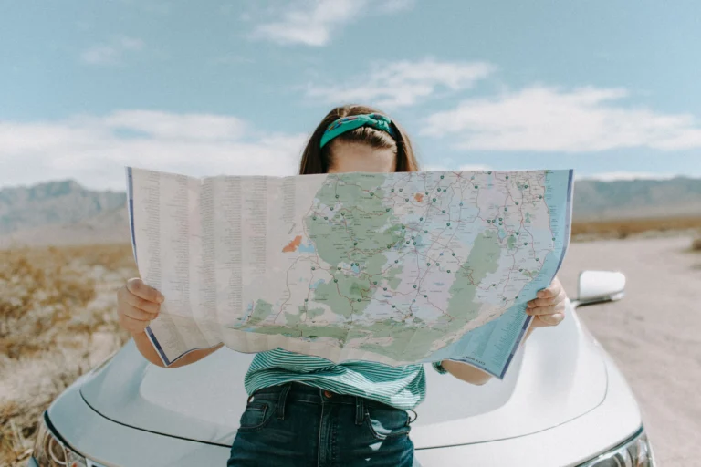 Traveling woman with map
